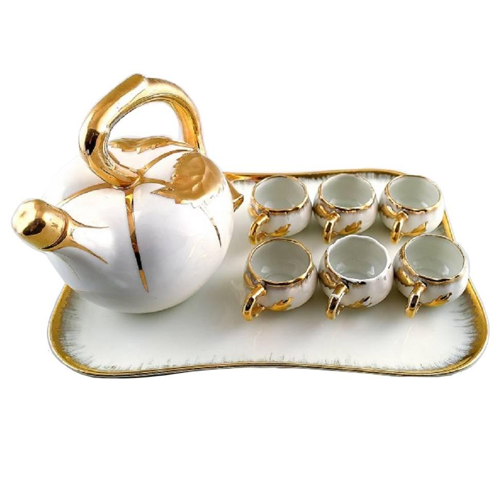 P. Pastaud for Limoges, France, Tea / Mocha / Sake Set of Six Pieces on Tray For Sale