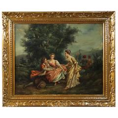 19th Century Painting Oil on Canvas Landscape with Figures