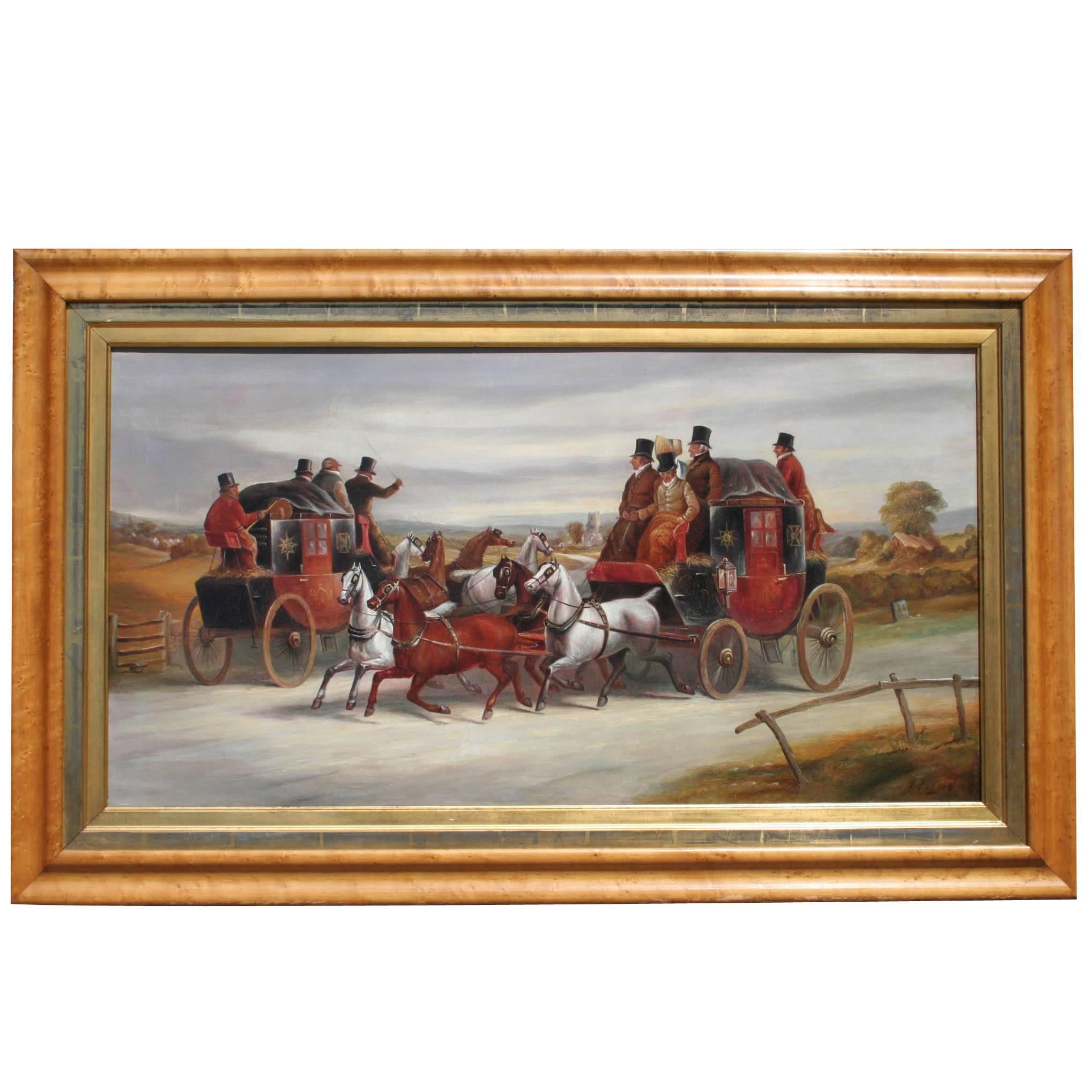 19th Century English Horse and Coach Painting by James Pollard For Sale