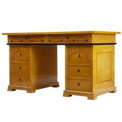 Art Deco 1930s Birch Inlaid Pedestal Desk
