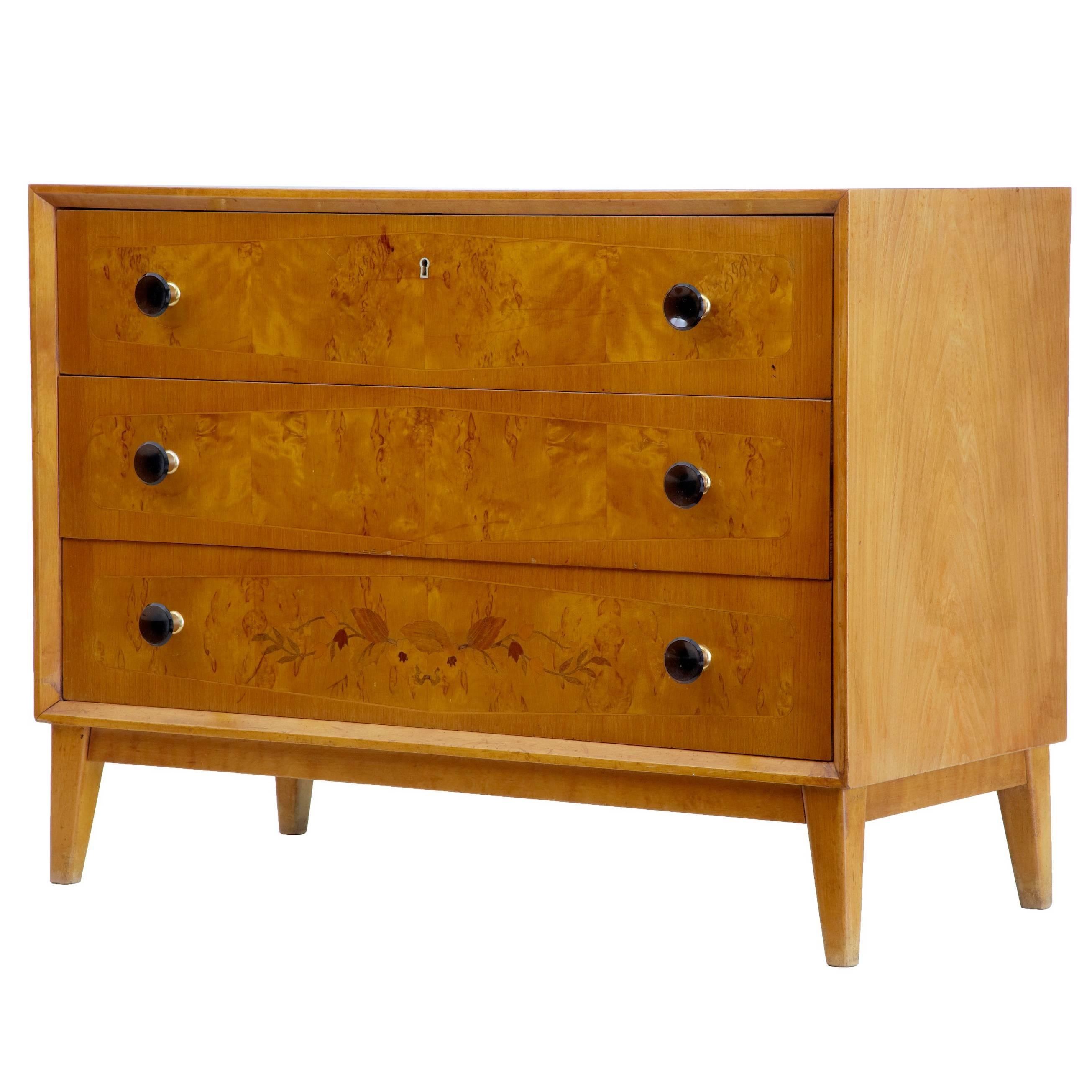 1950s Later Art Deco Birch Inlaid Chest of Drawers