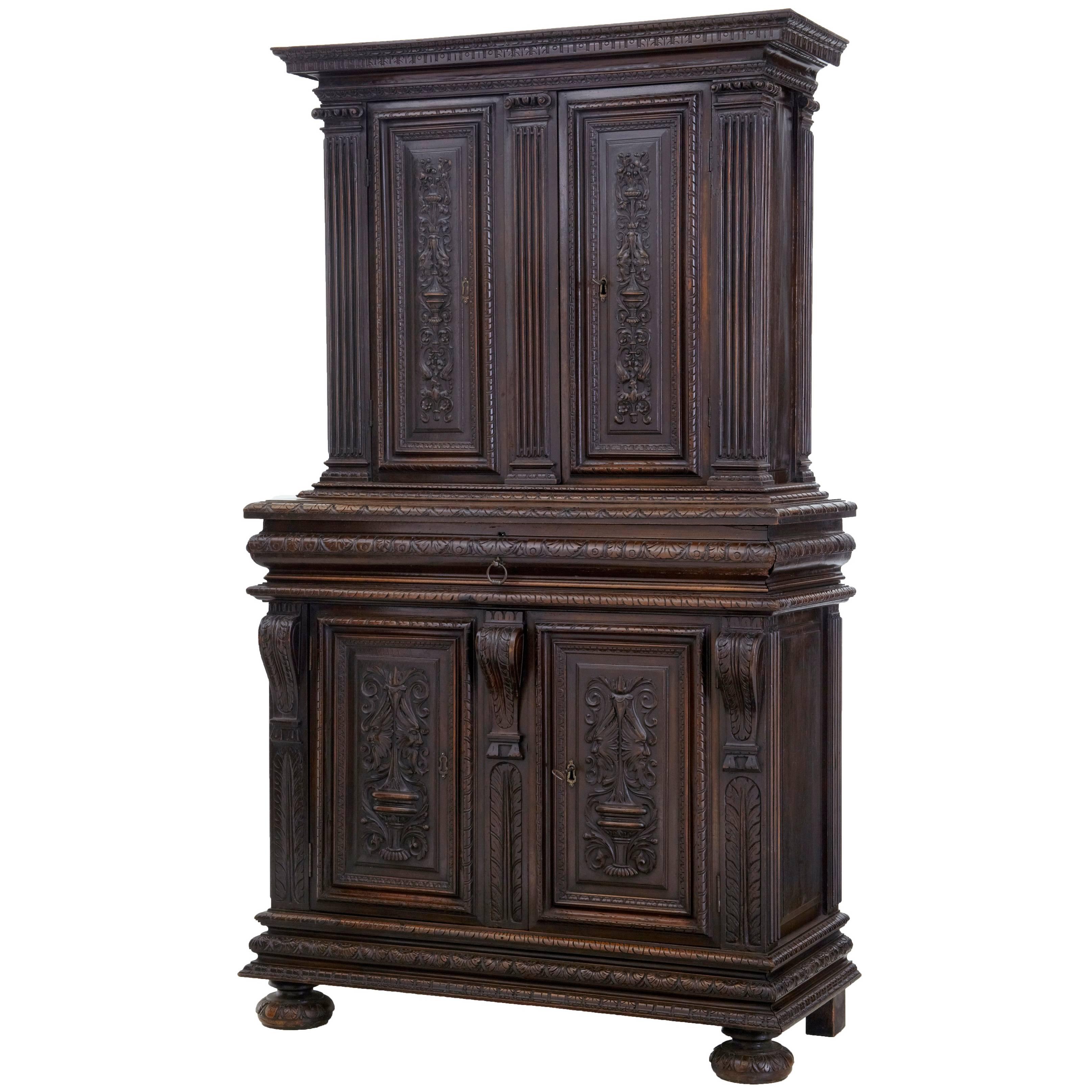 19th Century Impressive French Carved Walnut Cabinet