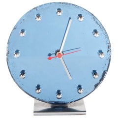 Art Deco Mirrored Blue Glass and Chrome Clock by Gilbert Rohde for Herman Miller