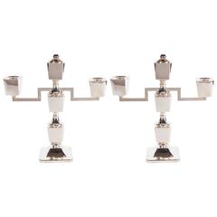 Gorgeous Pair of Art Deco Customizable / Adjustable Sterling Silver Candlesticks 1