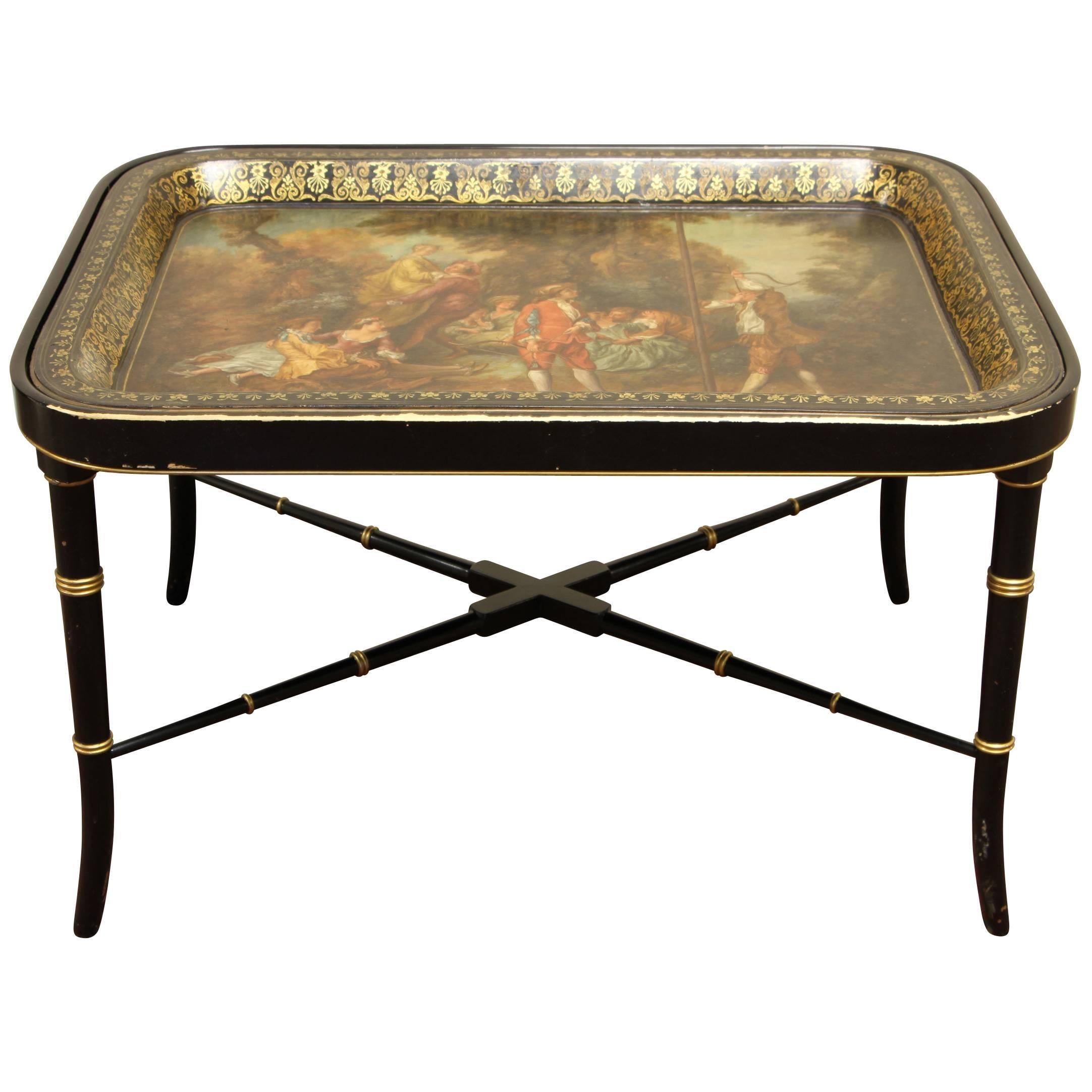 19th Century Papier Mâché Tray on Later Regency Style Stand