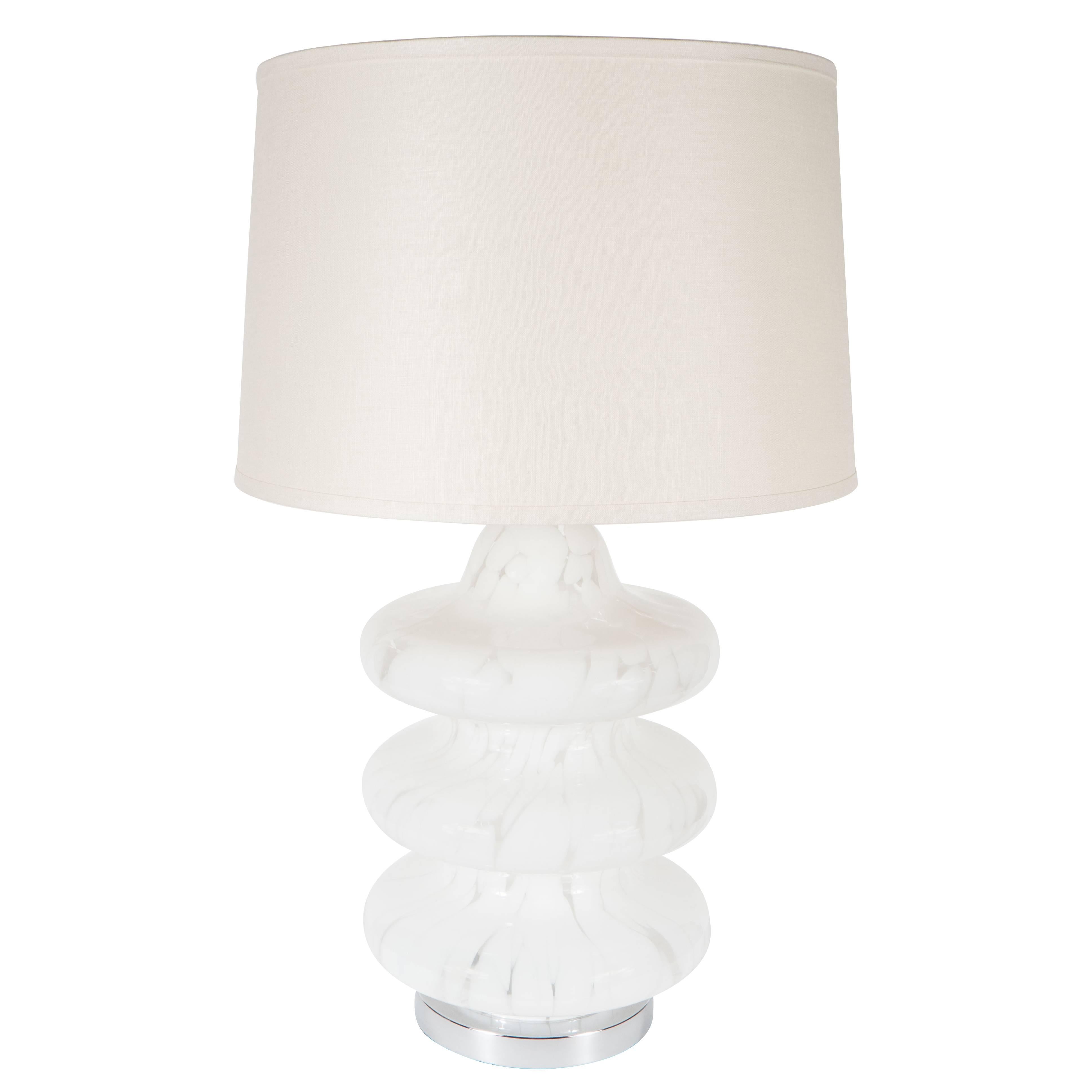 Mid-Century Mottled Frosted and Satin Murano TOTEM Table Lamp by Vistosi