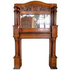 Antique Oak Victorian Fireplace Surround with Mirror
