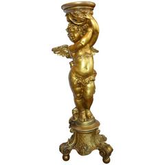 Antique Brightly Gold Gilt over Gesso Cherub/Putti Carved Wood Pedestal