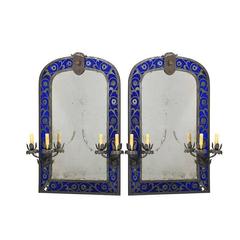 Pair of Renaissance Style Girandole Mirrors with Cobalt Blue Glass Pair of Renaissance Style Girandole Mirrors with Cobalt Blue Glass