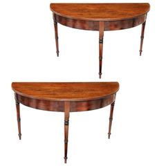 Large Pair of English George III Mahogany Demilune Side Tables, circa 1780