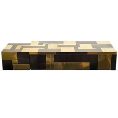 Paul Evans Cityscape Gunmetal and Brass Floating Mounted Wall Console
