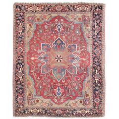 Late 19th Century Finely Woven Small-Format Serapi Carpet with Red Ground