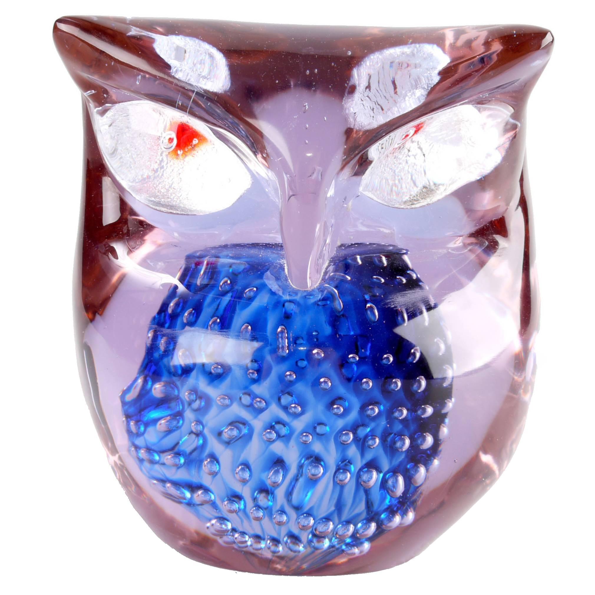 Murano Gino Cenedese Art Glass Owl with Controlled Bubbles