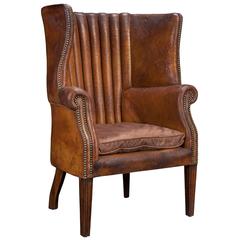 Barrel Back Leather Wing Chair