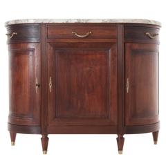 French 19th Century Louis XVI Mahogany Demilune Buffet with Marble Top