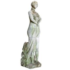 Lady with Flowers Antique Statue
