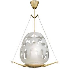 Scandinavian Modern Acid Etched and Clear Glass Double Shade Pendant