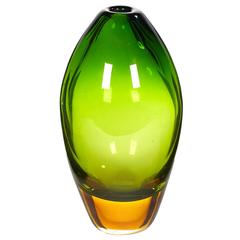 Murano Sommerso Green and Amber Glass Vase