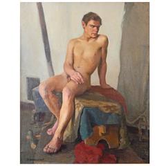 Antique "Seated Male Youth, " Superb Nude Painting by Pyotr Konchalovsky