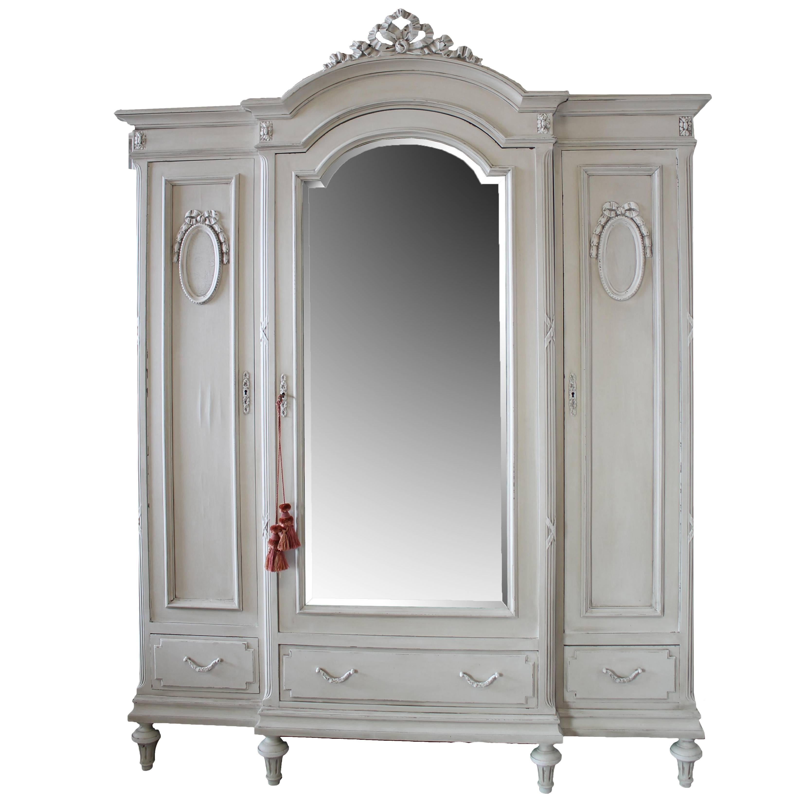 Antique Painted French Country Armoire in the Louis XVI Style 
