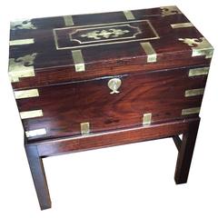 Anglo-Colonial Wood Brass-Inlaid Chest on Later Stand
