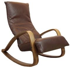 Mid-Century Leather Rocking Chair by Gerard Van Den Berg