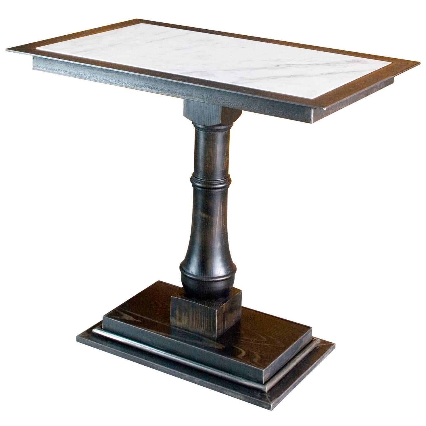 Classic Pedestal Bistro or Cafe Table with marble top For Sale