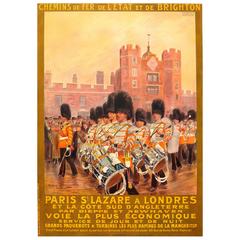 Original Antique 1914 Railway Travel Advertising Poster, Paris to London Londres