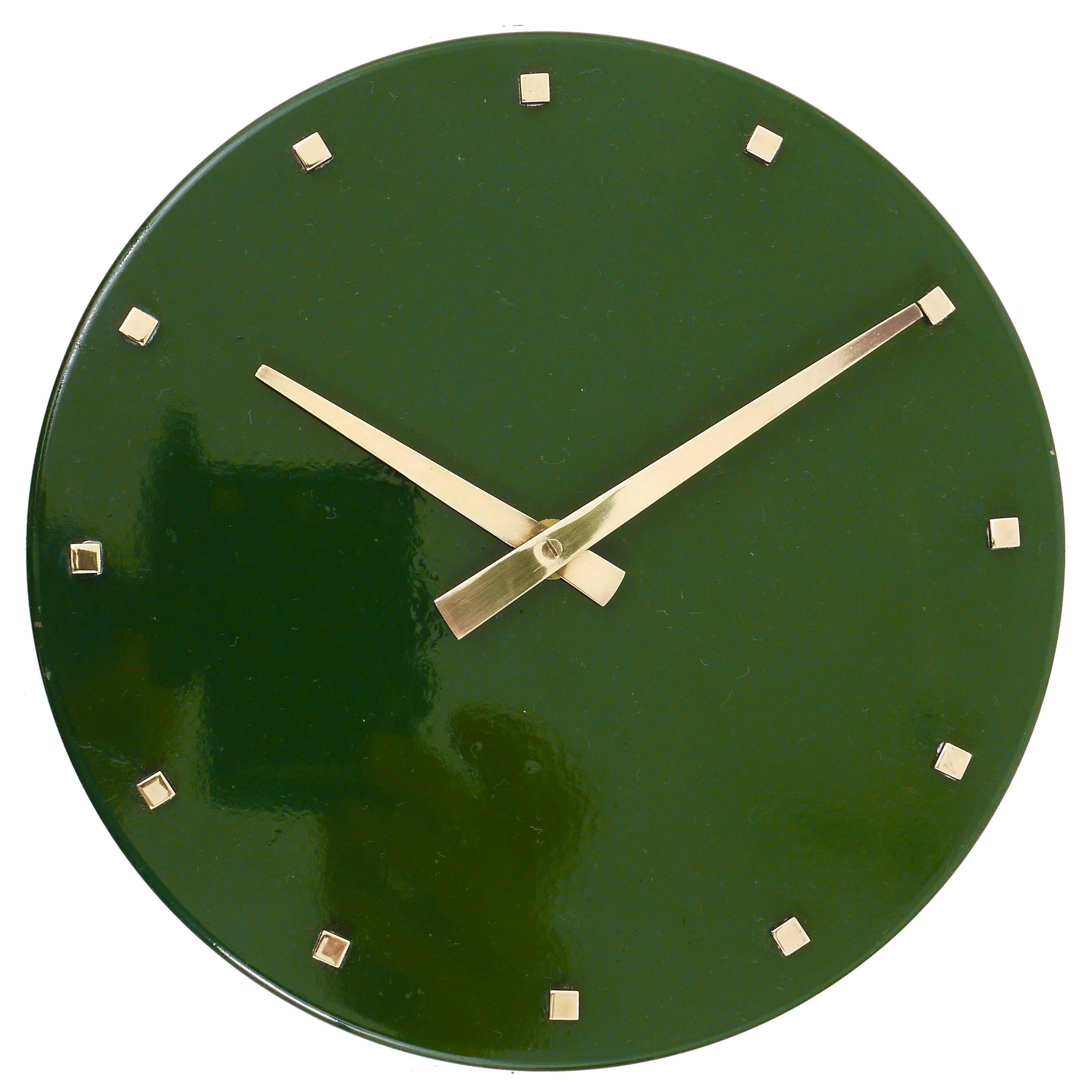 Green Modernist Brass Wall Clock by Franz Hagenauer, Austria, 1960s