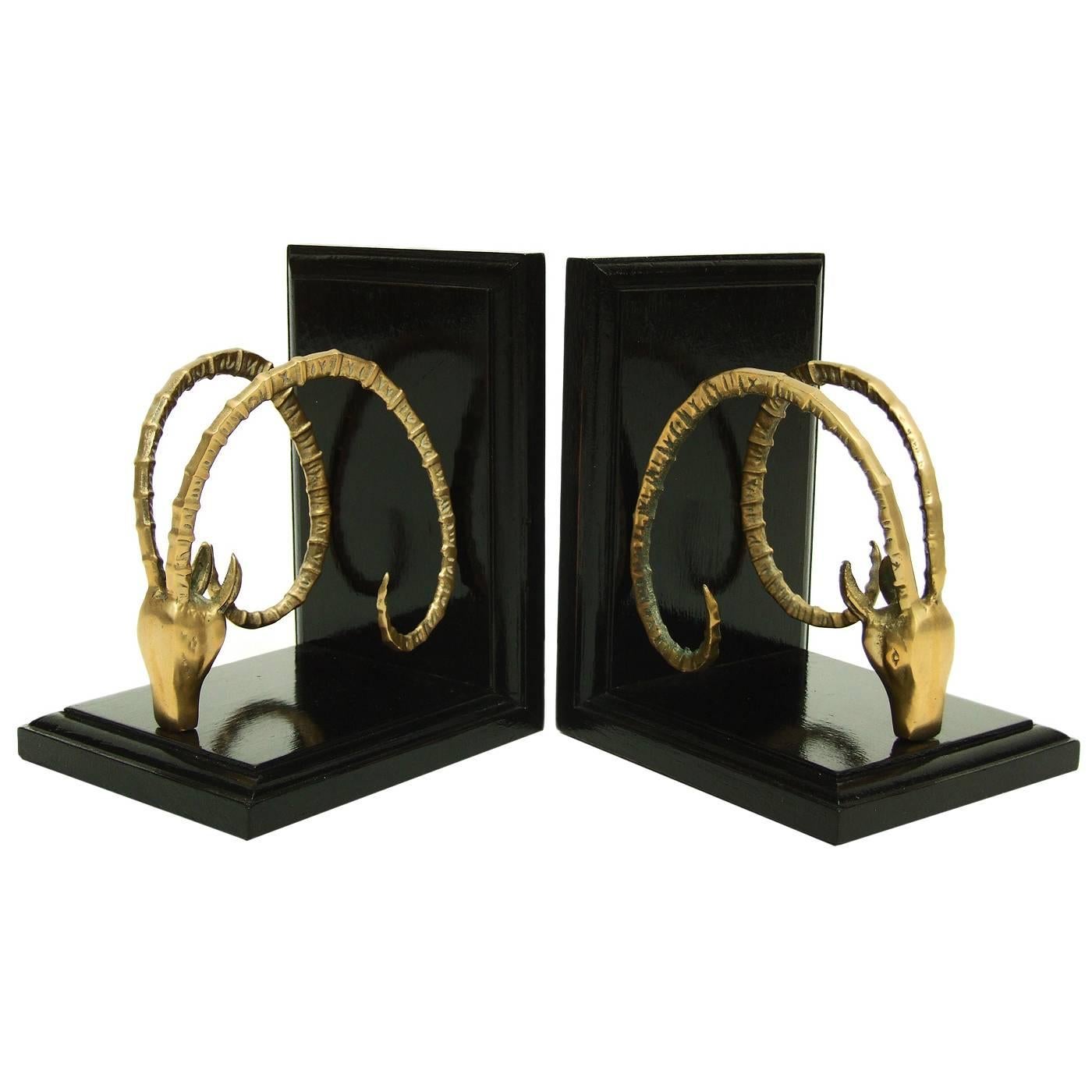 Pair of 1950s Brass Ram's Head Sculptural Bookends