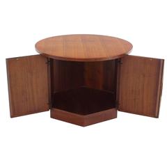 Hexagon Storage Base Round Top Walnut Side Table