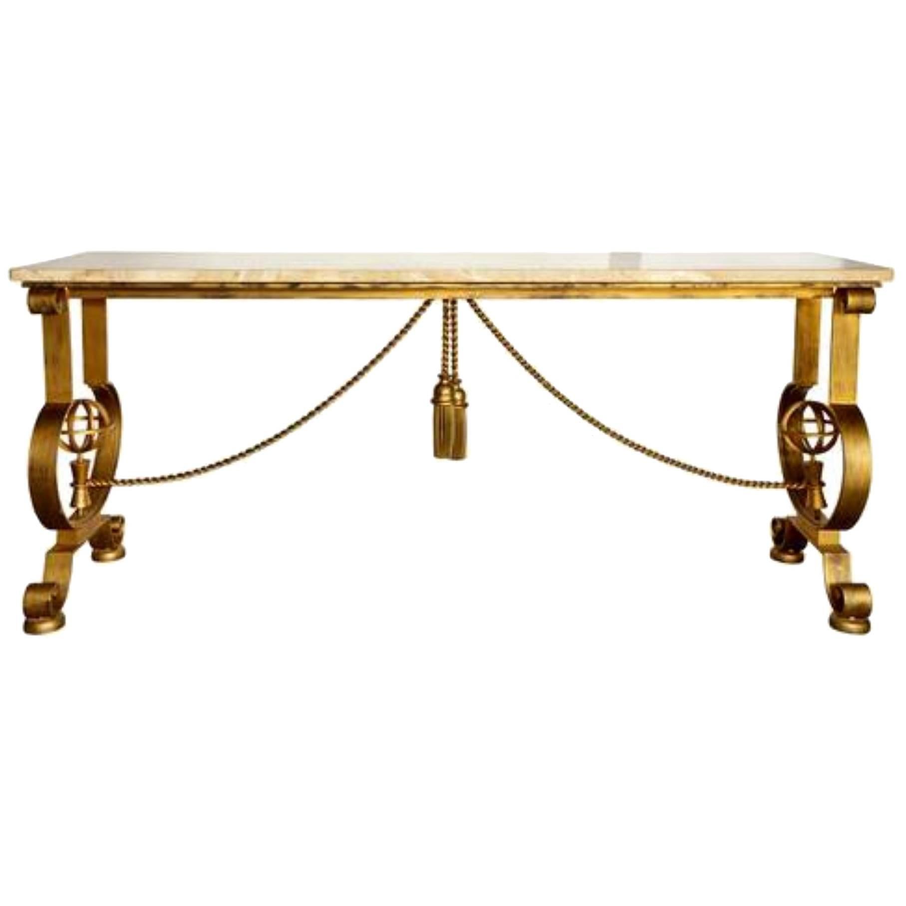 French Forged Iron Gilt Console in the Manner of Gilbert Poillerat