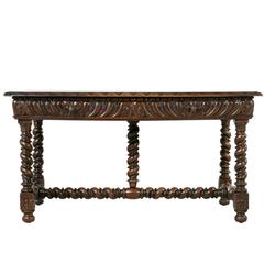 Large 19th Century French Hand-Carved Oak Louis XIII Style Desk