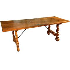 Spanish 19th Century Farm Table/Trestle Table in Walnut
