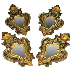 Set of Four 18th Century Venetian Polychromed and Gilt Wood Mirrors