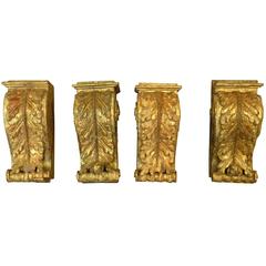 Set of Four 18th Century Portuguese Architectural Fragments in Giltwood