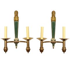 French Empire Style Two-Light Bronze and Tole Wall Sconces 4
