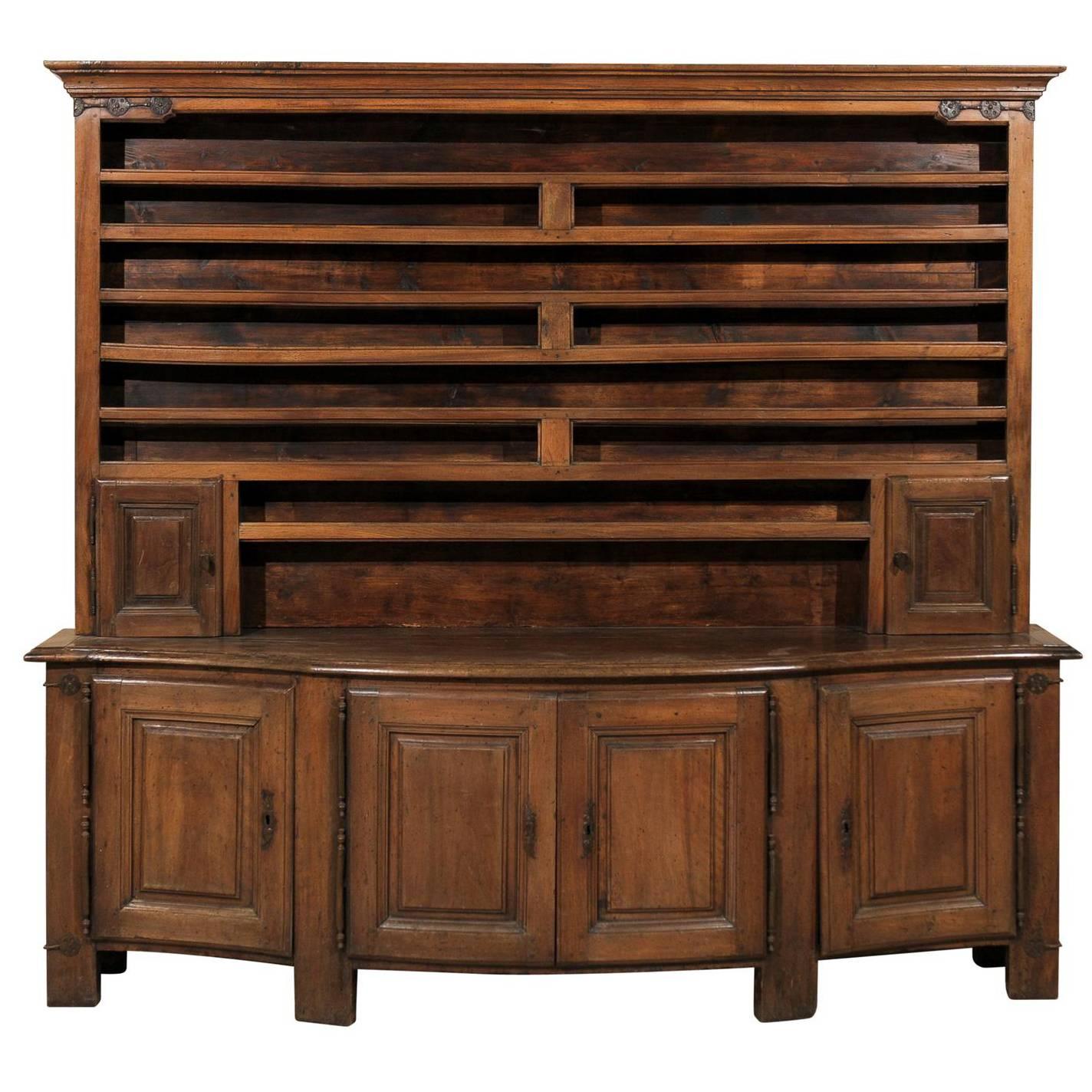 English Large-Size Wood Vaisselier / Storage Cabinet w/ Bowed Front, 19th C