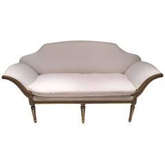 Italian Painted Settee Upholstered in White Linen