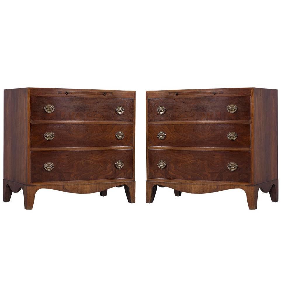 Pair of Charak Furniture Co. Bow Front Mahogany Commodes