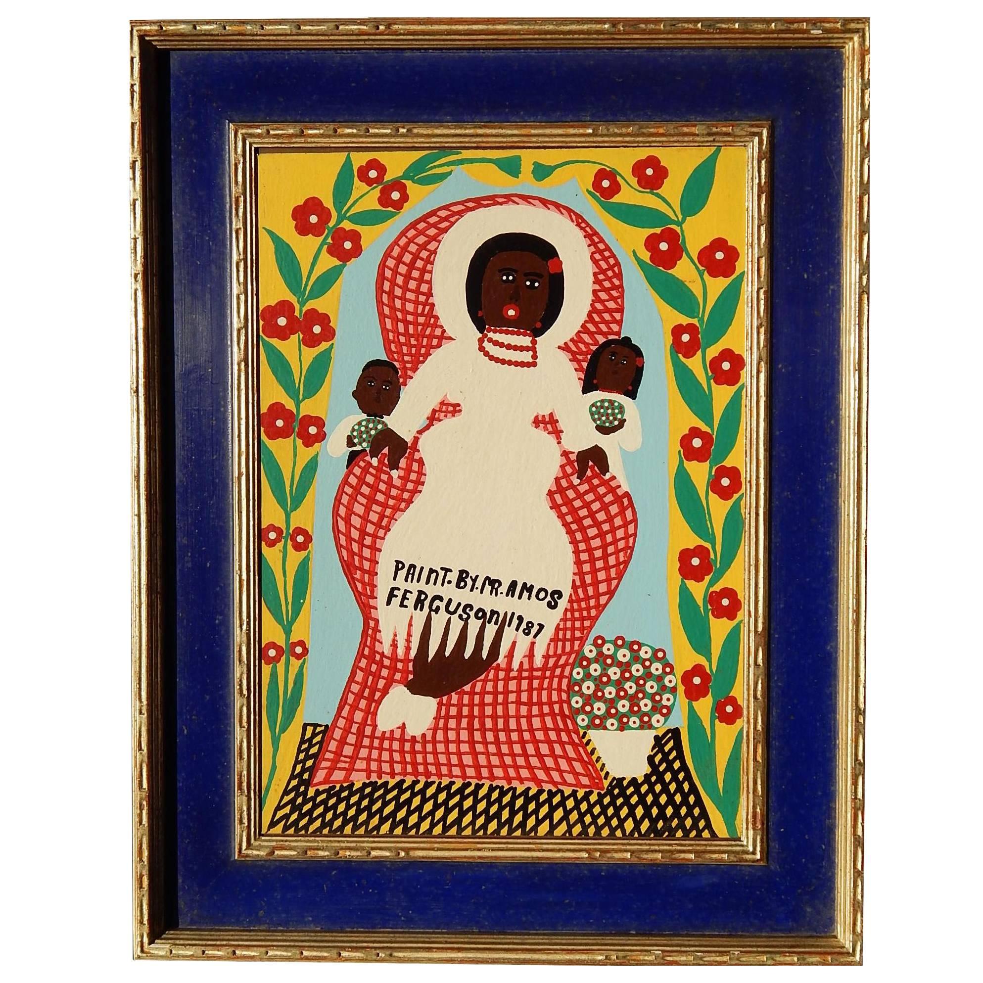 Famous Caribbean Artist Amos Ferguson Folk Painting, Motherhood