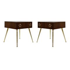 Sculptural Walnut and Brass Side Tables