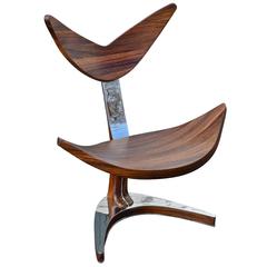 Rosewood and Polished Stainless Steel Chair By Bruno Helgen