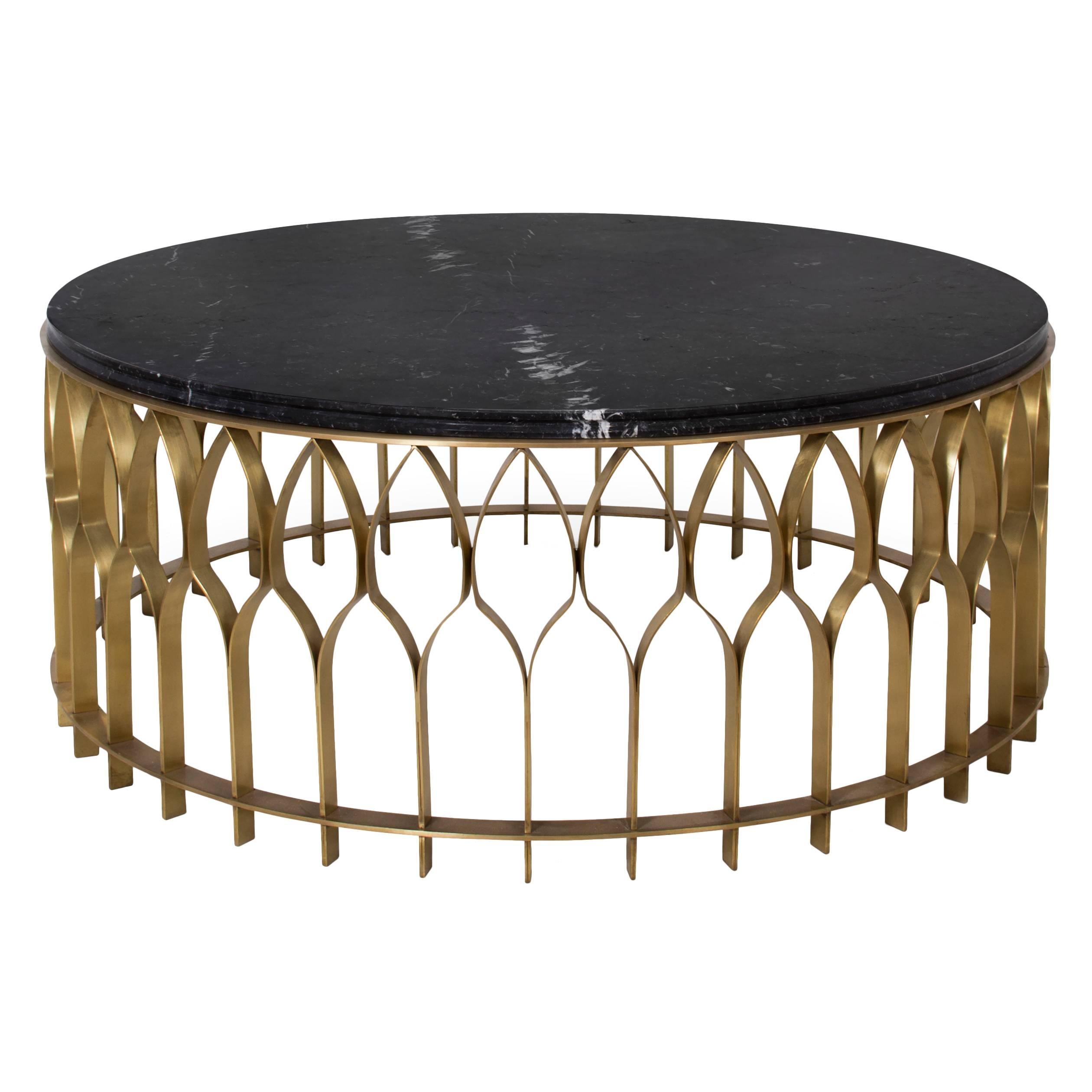 European modern Black Marble and Brushed Brass Round Coffee Table by Brabbu For Sale