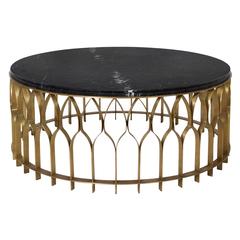 European modern Black Marble and Brushed Brass Round Coffee Table by Brabbu