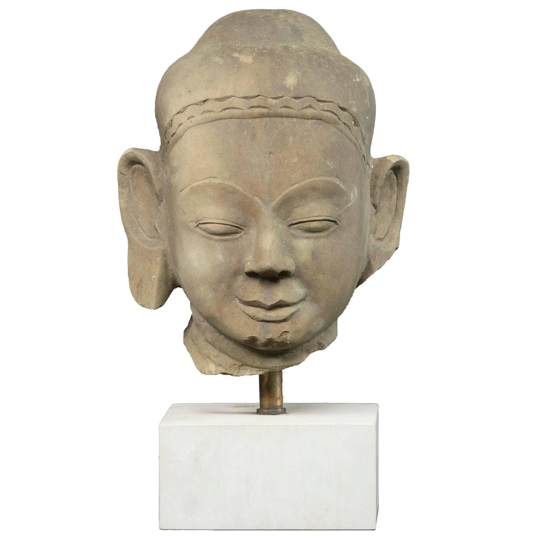 Buddha Head, Sandstone, Burma 17th-18th Century