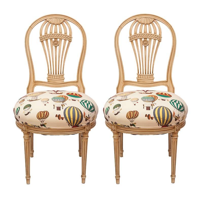 Maison Jensen Balloon Chairs Upholstered in Fornasetti Balloon Fabric, Pair