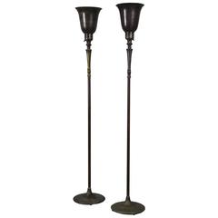 1930 Paire de lampadaires torchères en laiton:: MSLC