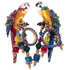 Vintage 1980s Lunch at the Ritz 24-Karat Gold Macaw Earrings