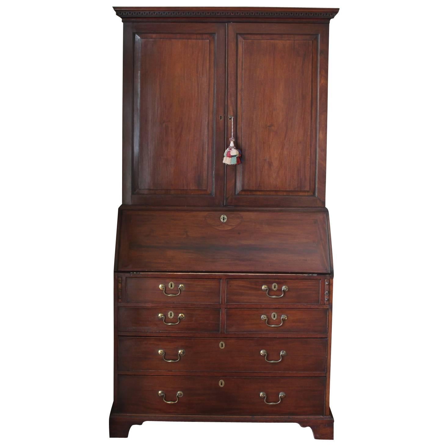 Antique American Mahogany Secretary Bookcase, circa 1760-1770